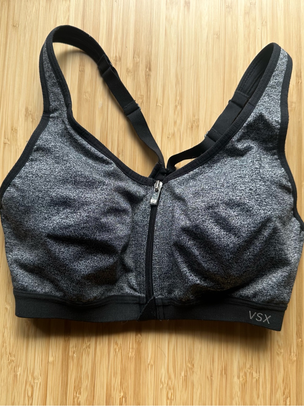 Victoria’s Secret VS sports bra with front zipper sz 32C grey padded racerback